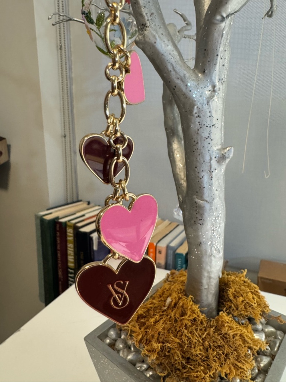 Victoria Secret Heart Charm Keychain with Pink and Burgundy Hearts